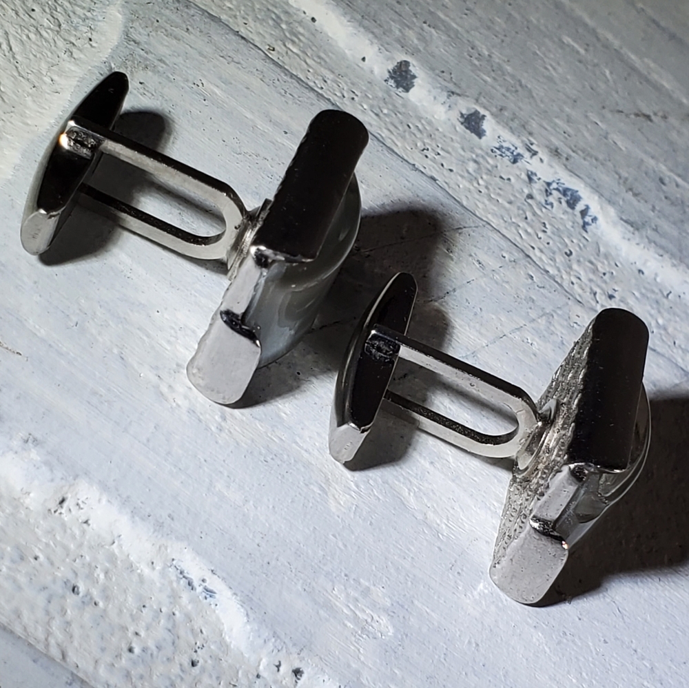 Vintage Rectangle Shape, Silver Tone Cuff Links - image 5